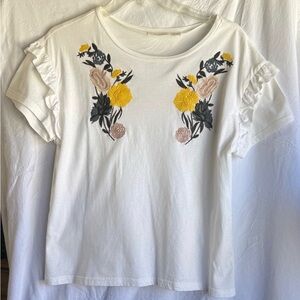 Ladies Bohemian Floral Embroidered 100% Cotton Top Small